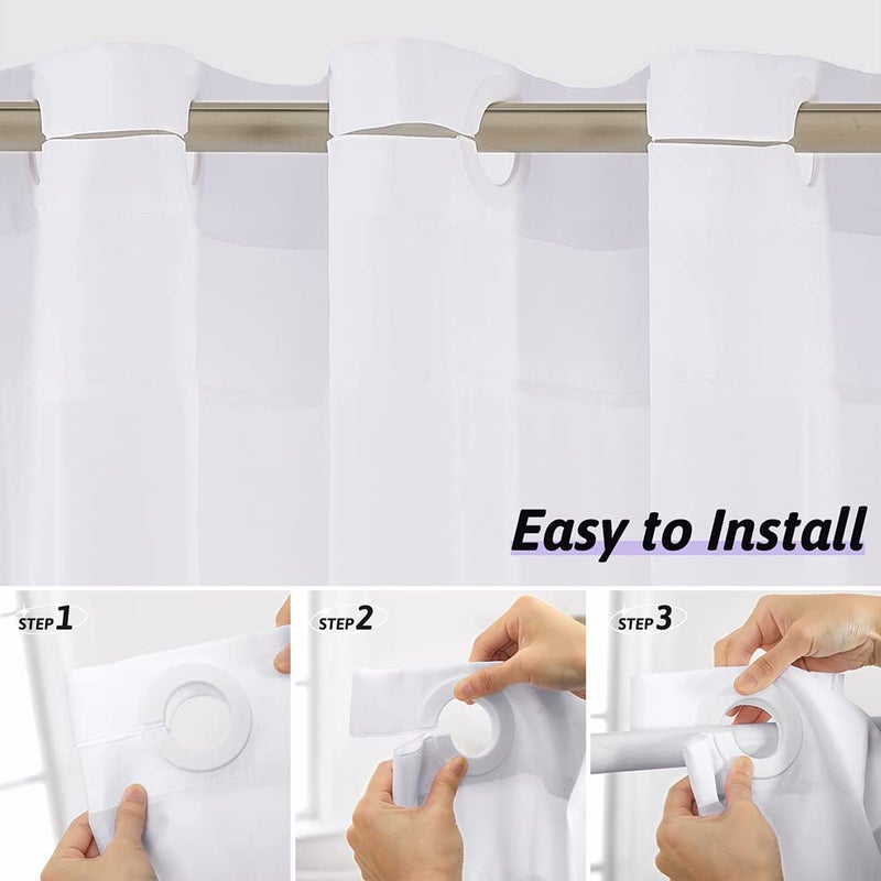 Furlinic Extra Long No Hook Shower Curtain,Polyester Fabric Bathroom Curtains with Mesh Top Window,Waterproof & Mahcine Washable,White,78x96 Inch - Image 2